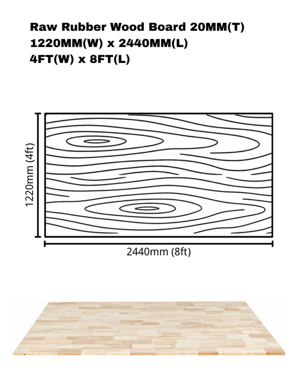 Raw Rubber Wood Board 20MM(T) x 1220MM(W) x 2440MM(L) Finger Jointed Board Papan Kayu Getah